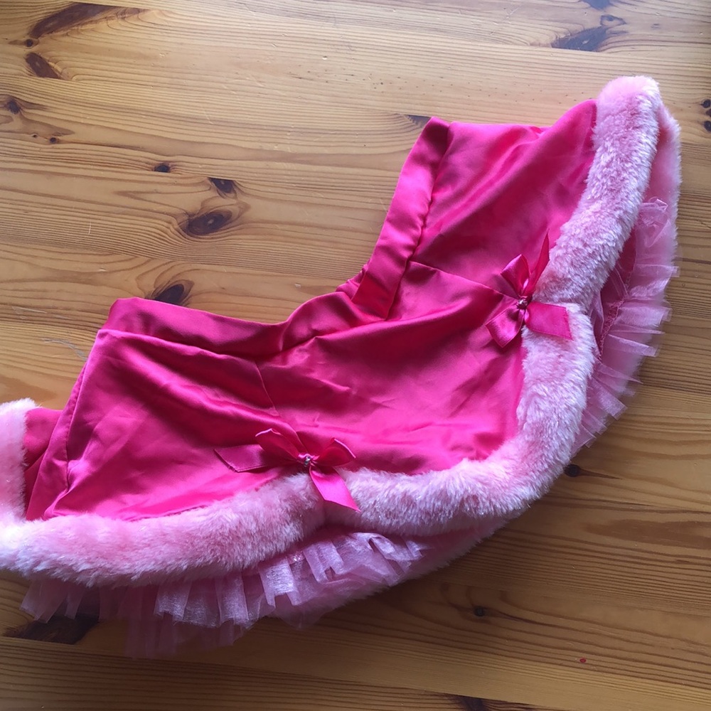 Hot Pink Faux-Fur Trim Satin Skirt - Women Intimates & Sleepwear